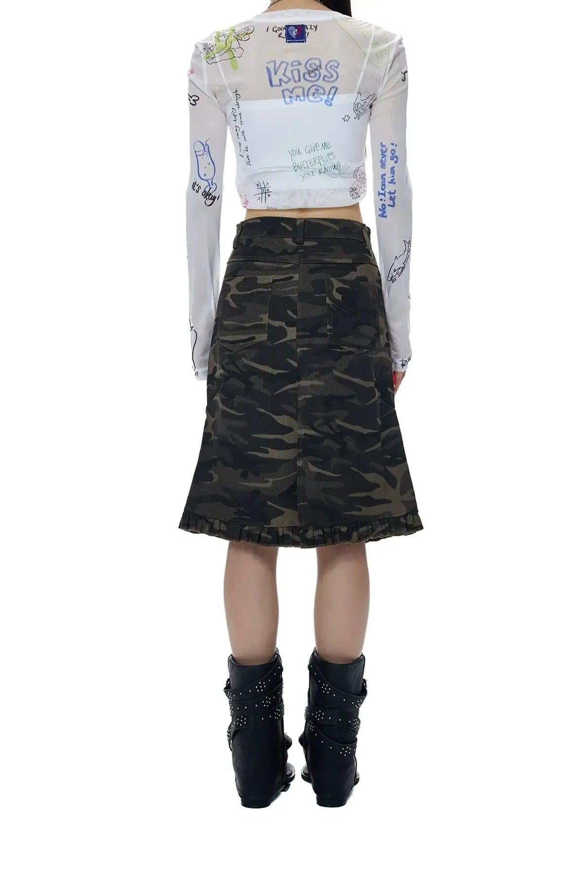 Tom Camouflage Ruffled Skirt-korean-fashion-Skirt-Tom's Closet-OH Garments