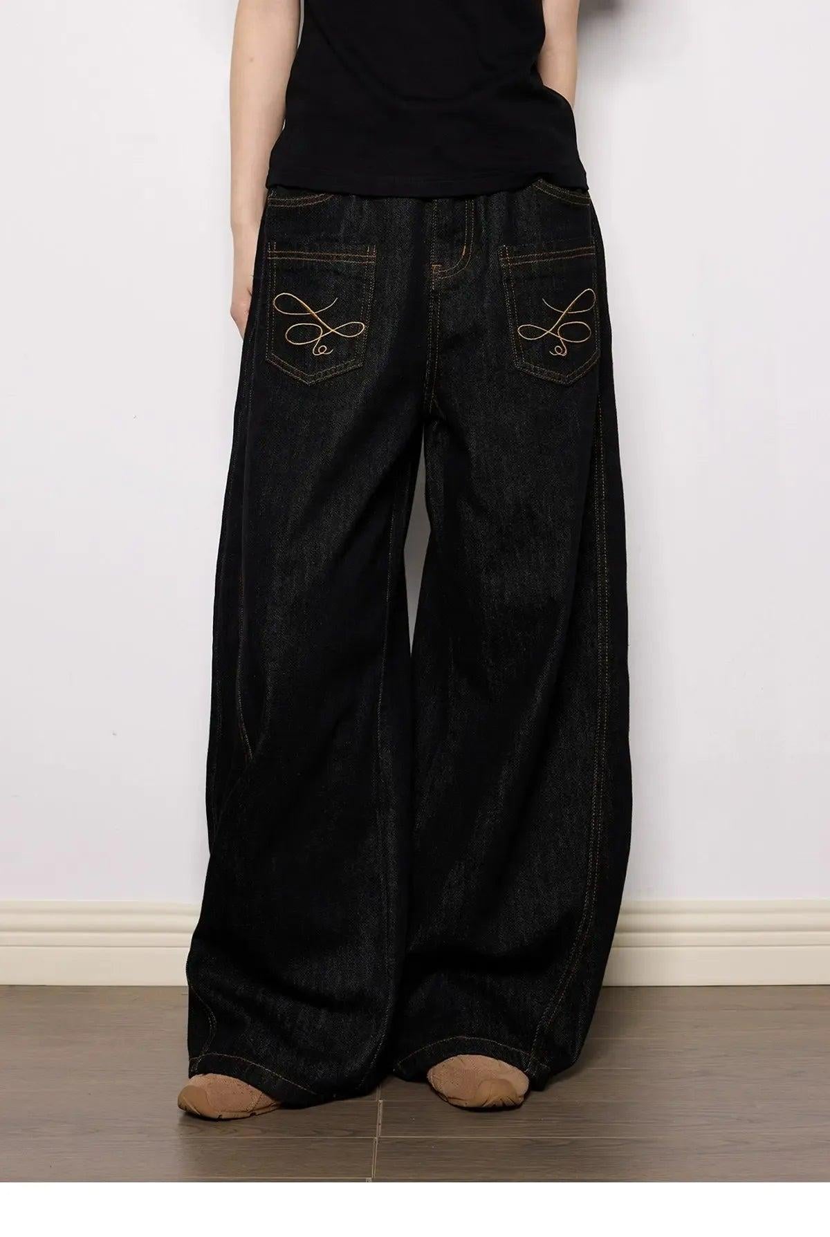 Tom Casual Cow Color Embroidered Jeans-korean-fashion-Jeans-Tom's Closet-OH Garments