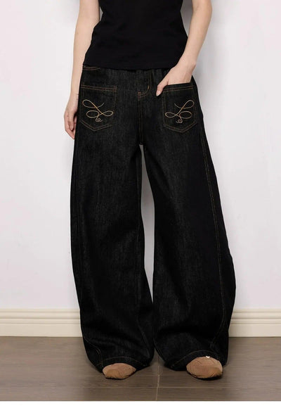 Tom Casual Cow Color Embroidered Jeans-korean-fashion-Jeans-Tom's Closet-OH Garments
