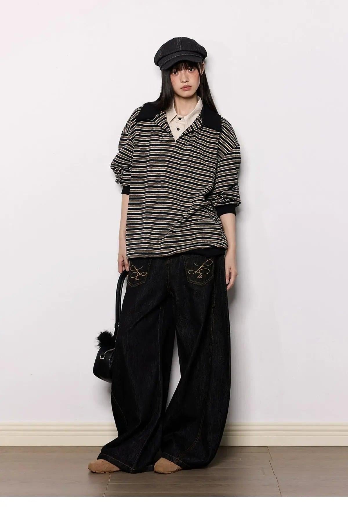 Tom Casual Cow Color Embroidered Jeans-korean-fashion-Jeans-Tom's Closet-OH Garments