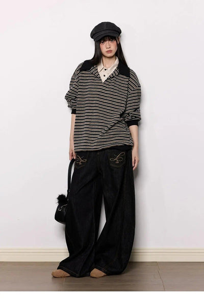 Tom Casual Cow Color Embroidered Jeans-korean-fashion-Jeans-Tom's Closet-OH Garments