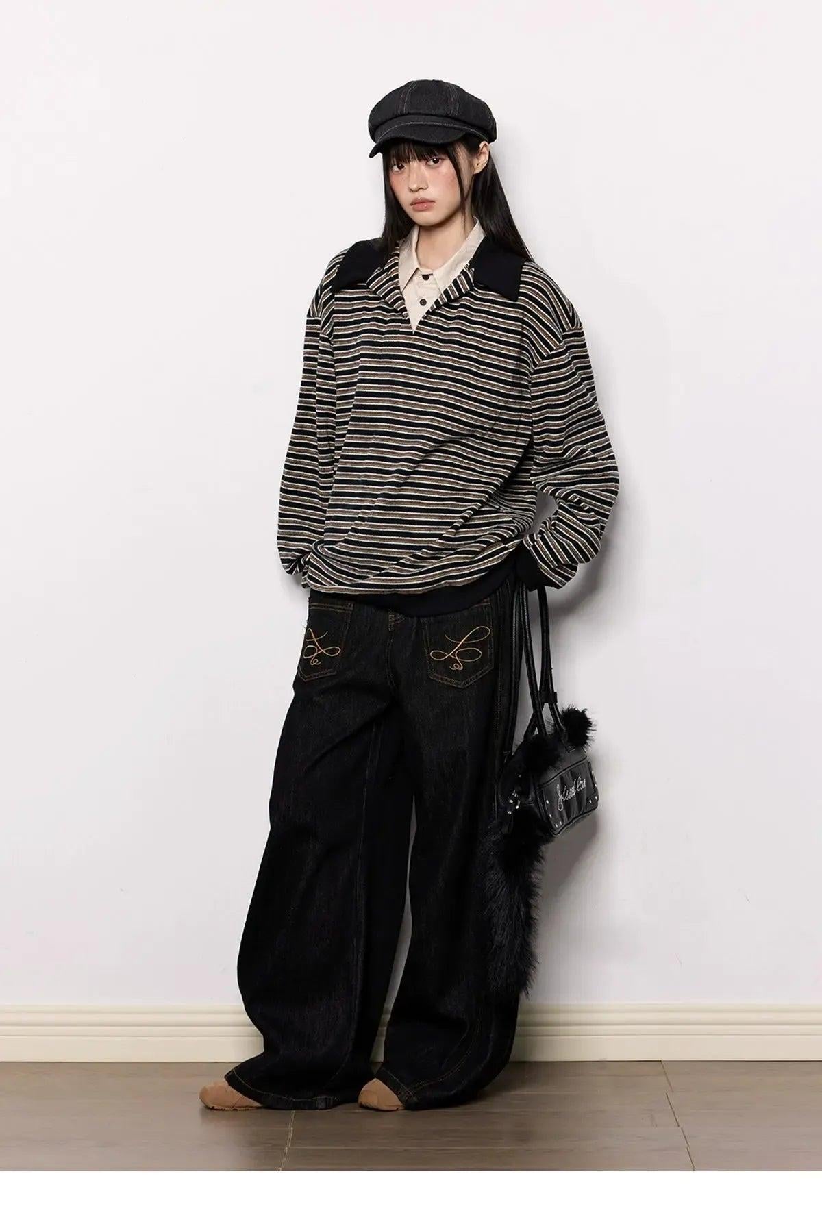 Tom Casual Cow Color Embroidered Jeans-korean-fashion-Jeans-Tom's Closet-OH Garments