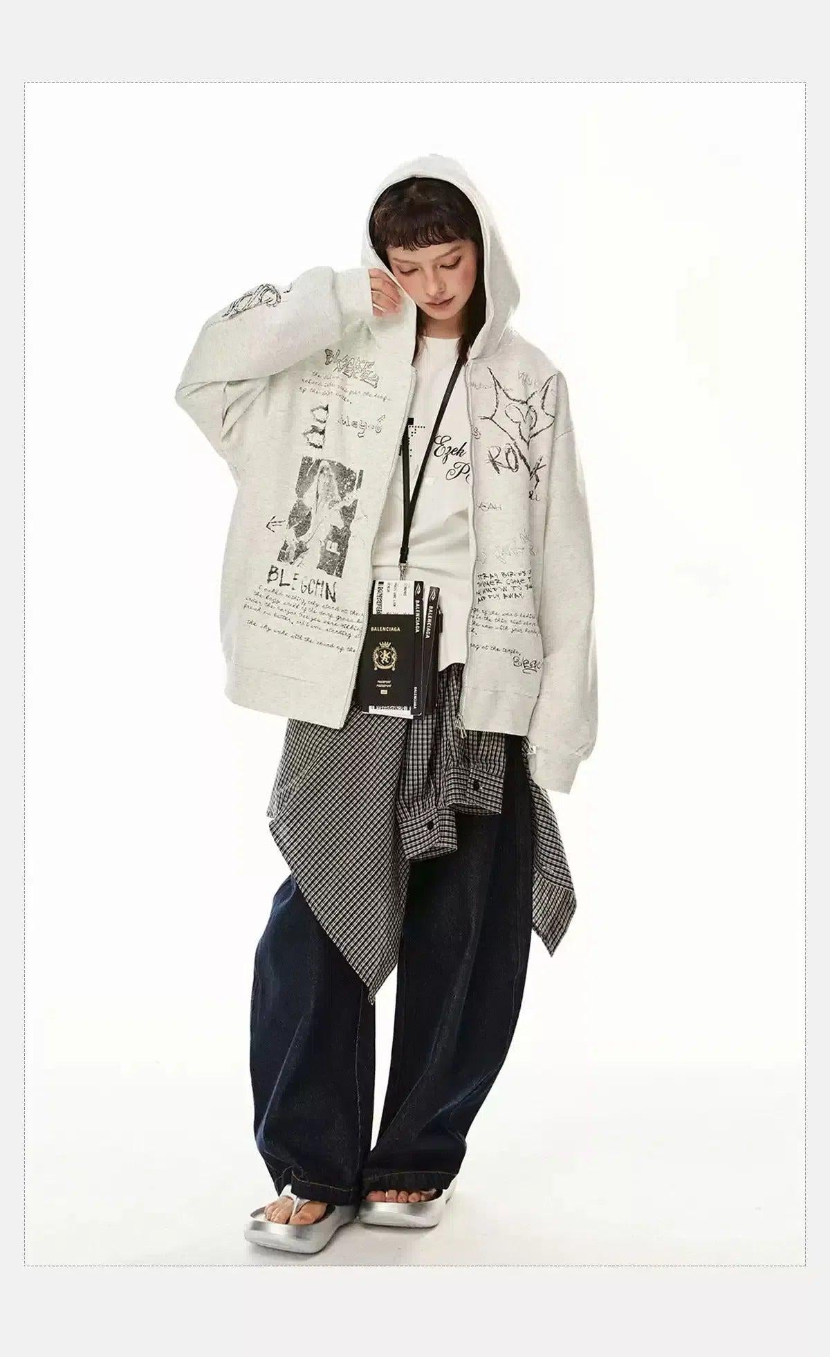 Tom Casual Graffiti Print Zip-Up Hoodie-korean-fashion-Hoodie-Tom's Closet-OH Garments