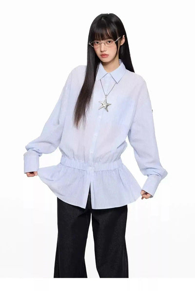 Tom Cinched Waist Textured Shirt-korean-fashion-Shirt-Tom's Closet-OH Garments