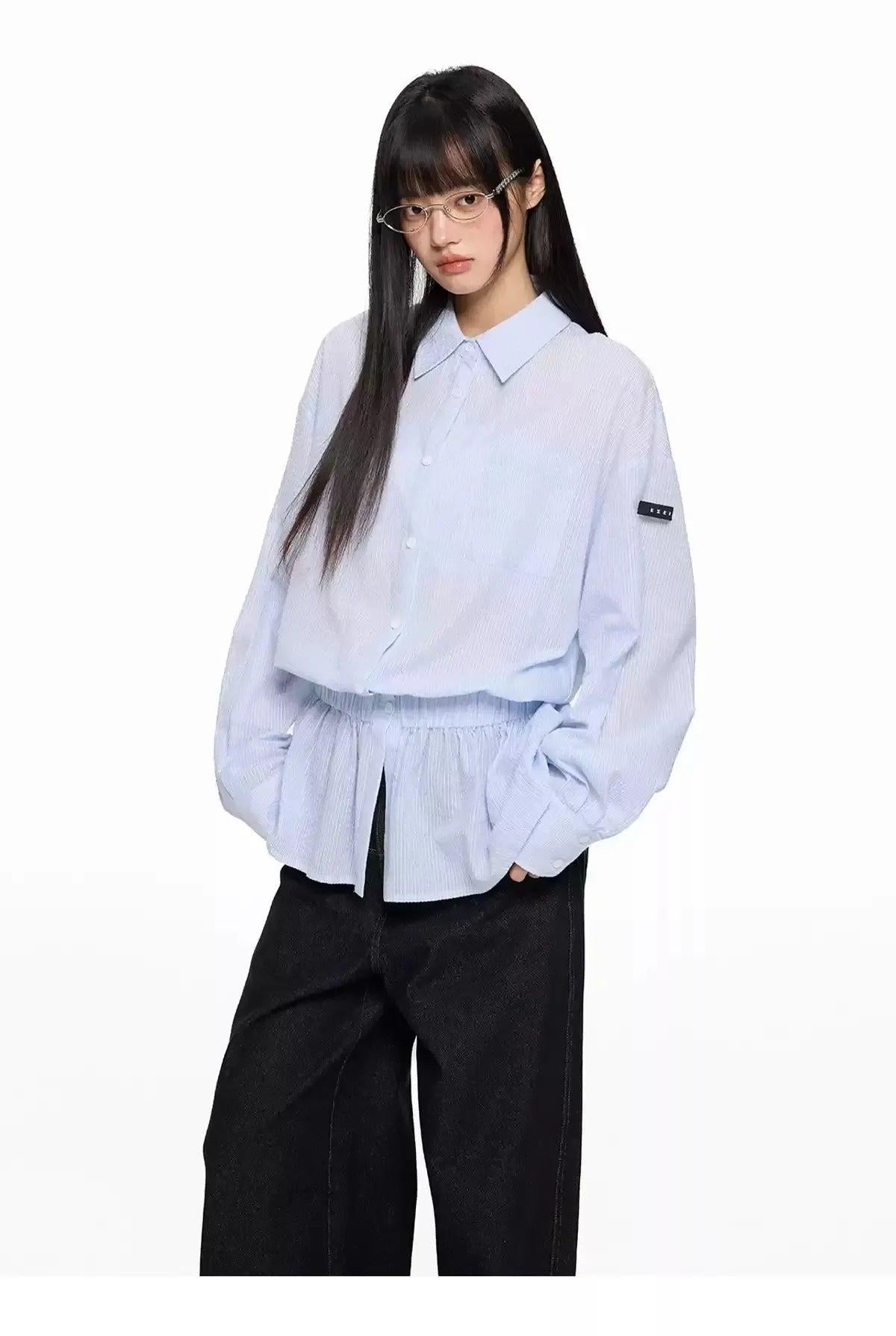 Tom Cinched Waist Textured Shirt-korean-fashion-Shirt-Tom's Closet-OH Garments