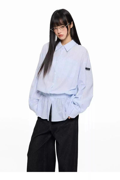 Tom Cinched Waist Textured Shirt-korean-fashion-Shirt-Tom's Closet-OH Garments