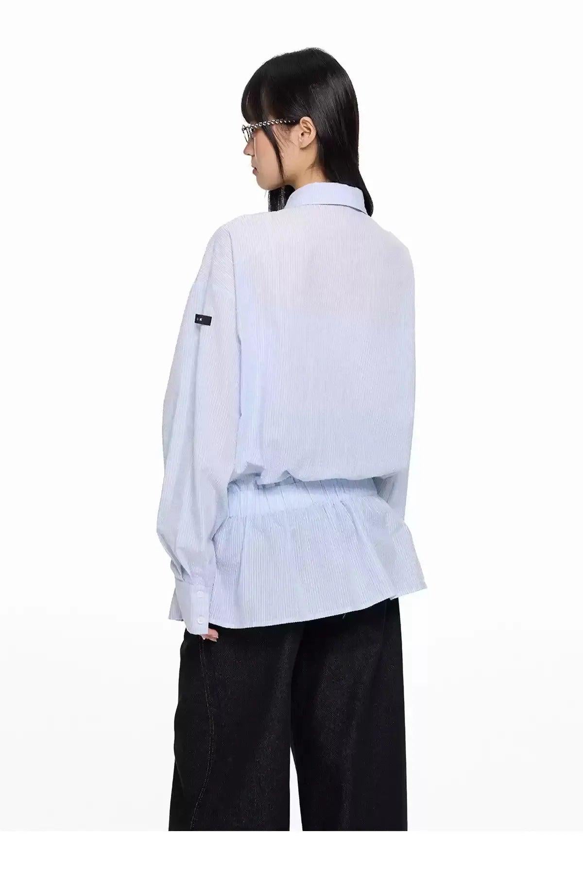 Tom Cinched Waist Textured Shirt-korean-fashion-Shirt-Tom's Closet-OH Garments