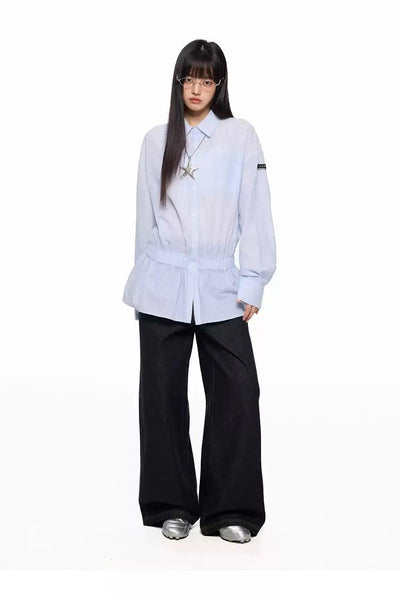 Tom Cinched Waist Textured Shirt-korean-fashion-Shirt-Tom's Closet-OH Garments