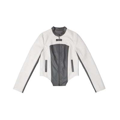 Tom Color Blocked Irregular Hem PU Leather Jacket-korean-fashion-Jacket-Tom's Closet-OH Garments