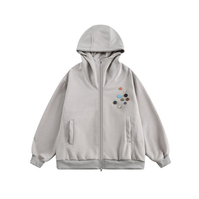 Tom Colorful Buttons Loose Zip-Up Hoodie-korean-fashion-Hoodie-Tom's Closet-OH Garments