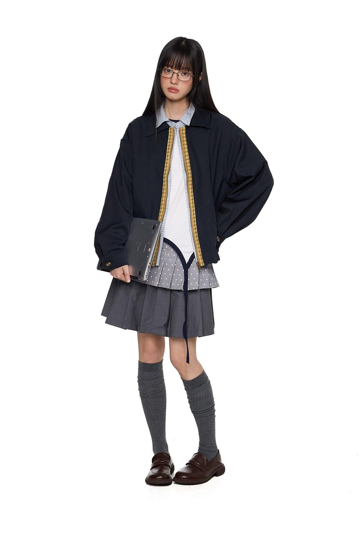 Tom Contrast Plaid Zip Line Jacket-korean-fashion-Jacket-Tom's Closet-OH Garments