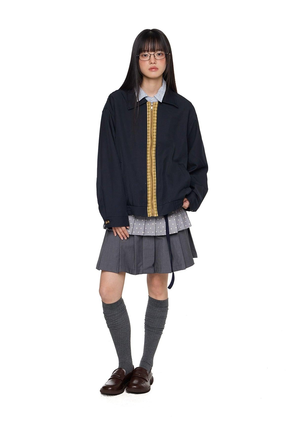 Tom Contrast Plaid Zip Line Jacket-korean-fashion-Jacket-Tom's Closet-OH Garments