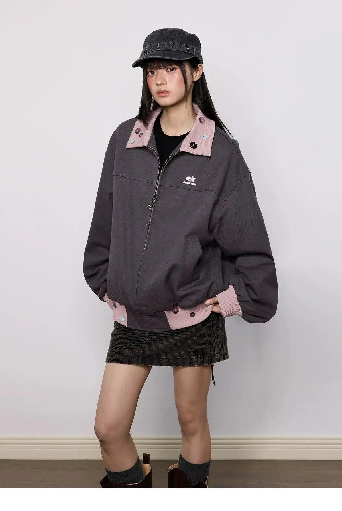 Tom Contrast Ribbed Hem Jacket-korean-fashion-Jacket-Tom's Closet-OH Garments