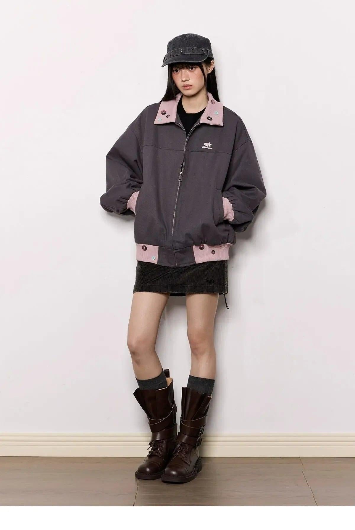 Tom Contrast Ribbed Hem Jacket-korean-fashion-Jacket-Tom's Closet-OH Garments