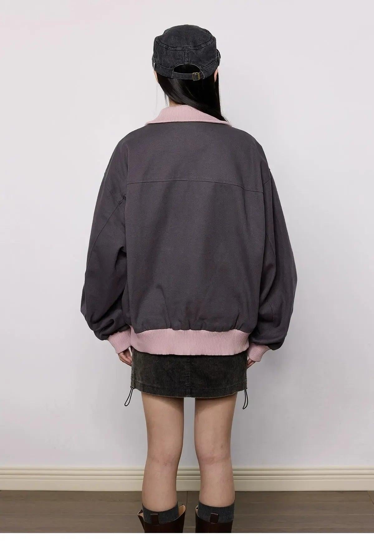 Tom Contrast Ribbed Hem Jacket-korean-fashion-Jacket-Tom's Closet-OH Garments