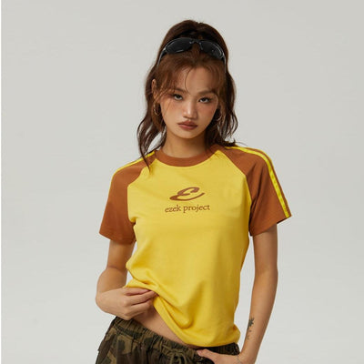 Tom Contrast Sleeves Cropped T-Shirt-korean-fashion-T-Shirt-Tom's Closet-OH Garments