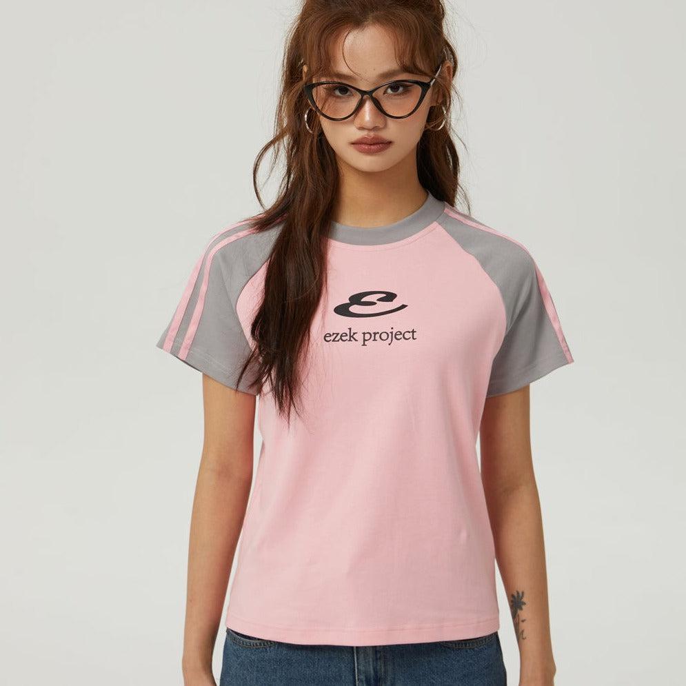 Tom Contrast Sleeves Cropped T-Shirt-korean-fashion-T-Shirt-Tom's Closet-OH Garments
