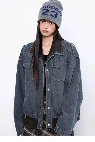 Tom Contrast Spliced Loose Denim Jacket-korean-fashion-Jacket-Tom's Closet-OH Garments