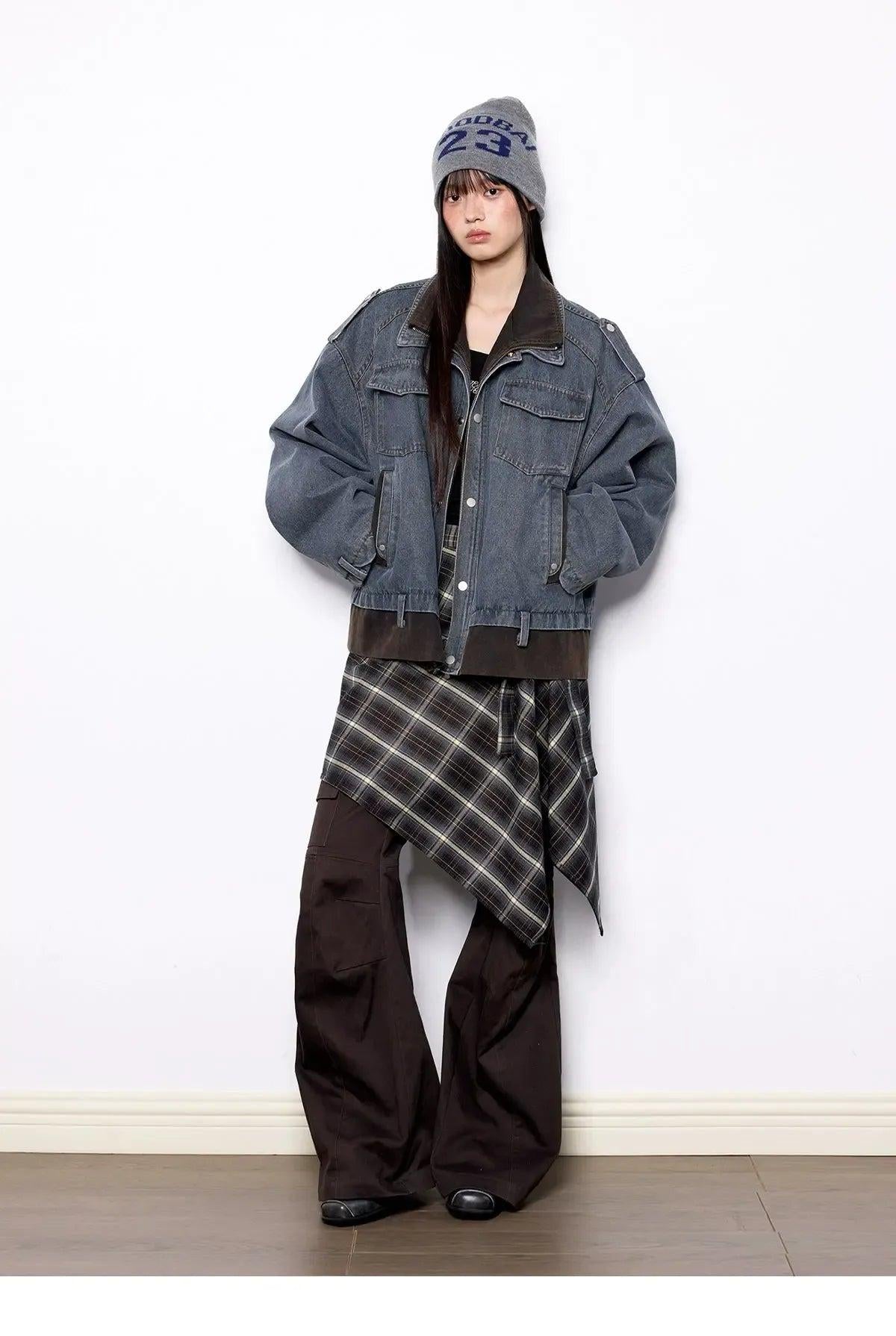 Tom Contrast Spliced Loose Denim Jacket-korean-fashion-Jacket-Tom's Closet-OH Garments