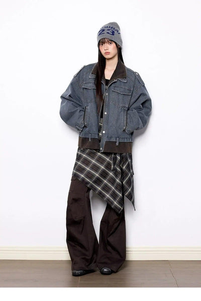 Tom Contrast Spliced Loose Denim Jacket-korean-fashion-Jacket-Tom's Closet-OH Garments