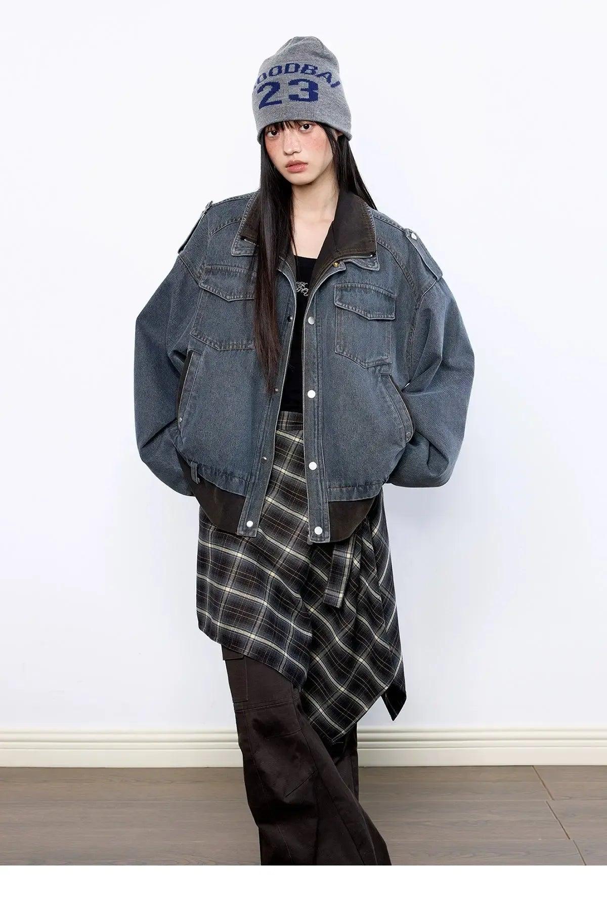 Tom Contrast Spliced Loose Denim Jacket-korean-fashion-Jacket-Tom's Closet-OH Garments