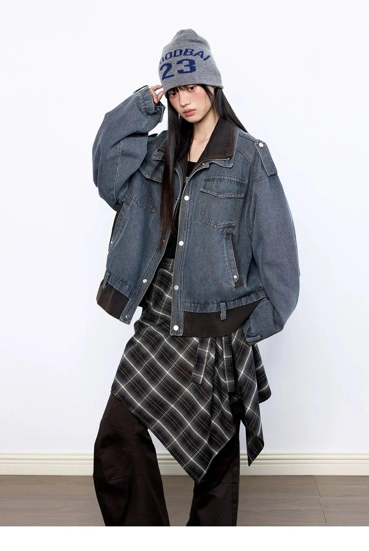 Tom Contrast Spliced Loose Denim Jacket-korean-fashion-Jacket-Tom's Closet-OH Garments