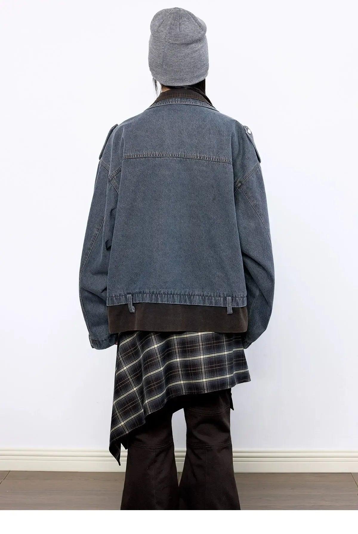 Tom Contrast Spliced Loose Denim Jacket-korean-fashion-Jacket-Tom's Closet-OH Garments