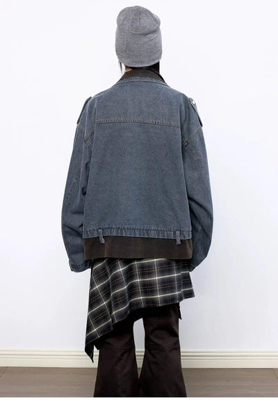 Tom Contrast Spliced Loose Denim Jacket-korean-fashion-Jacket-Tom's Closet-OH Garments