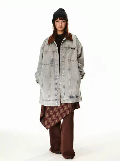 Tom Corduroy Collar Oversized Denim Jacket-korean-fashion-Jacket-Tom's Closet-OH Garments