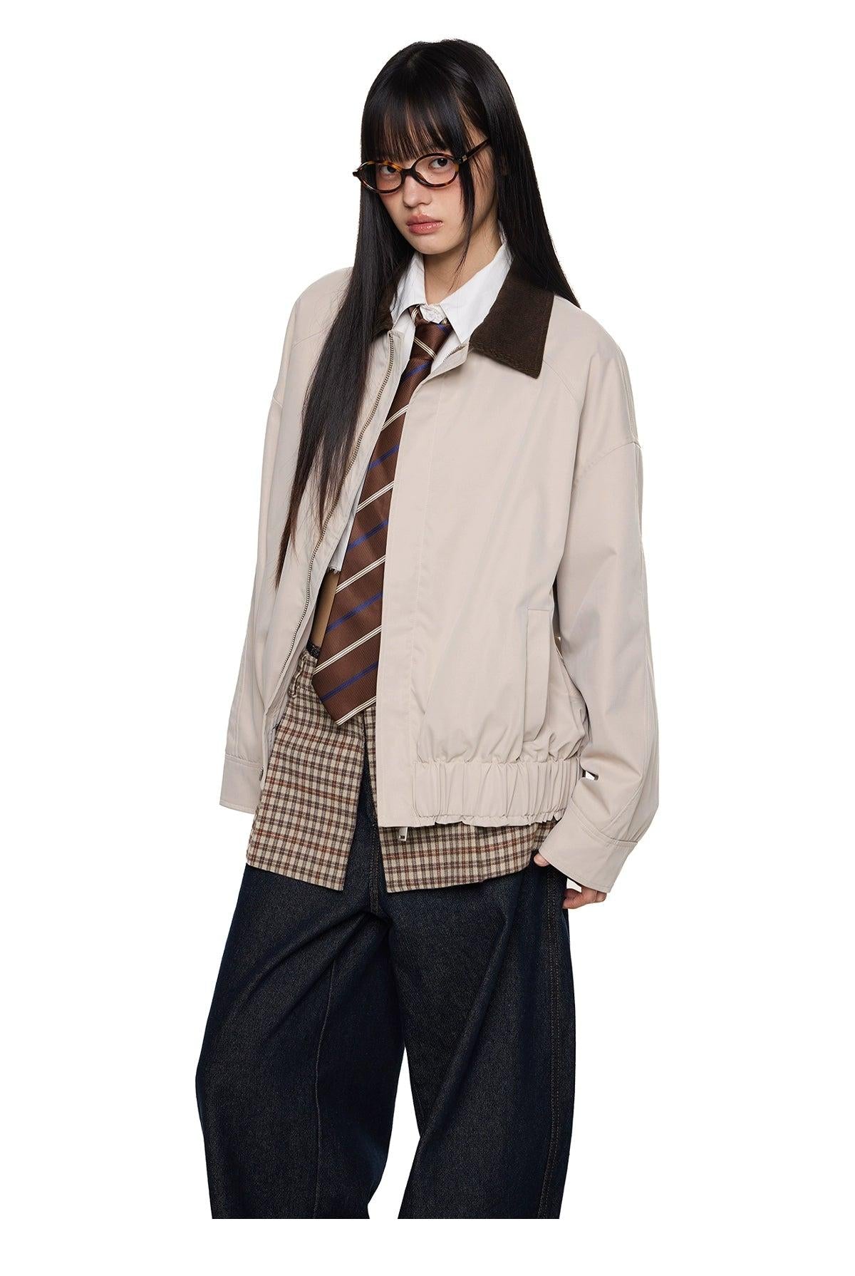 Tom Corduroy Collar Ruched Hem Jacket-korean-fashion-Jacket-Tom's Closet-OH Garments