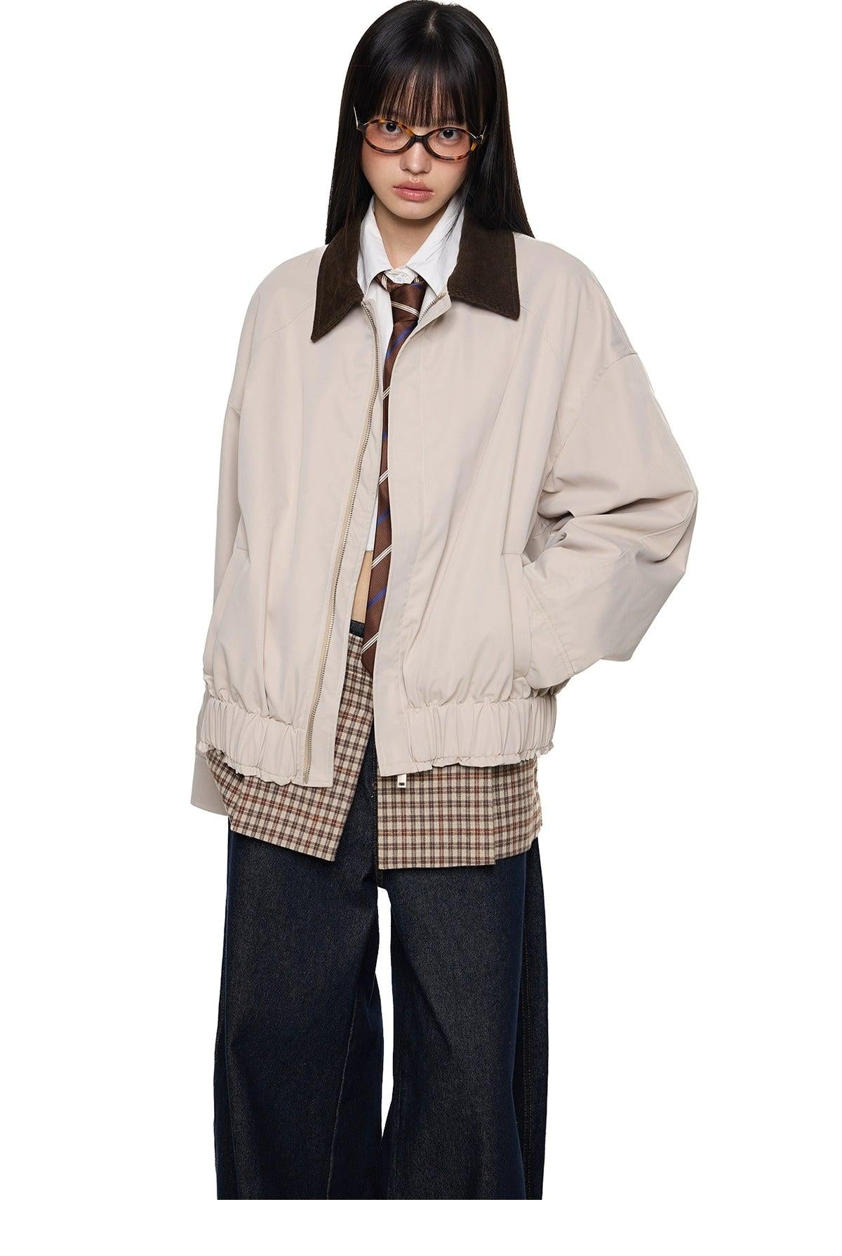 Tom Corduroy Collar Ruched Hem Jacket-korean-fashion-Jacket-Tom's Closet-OH Garments