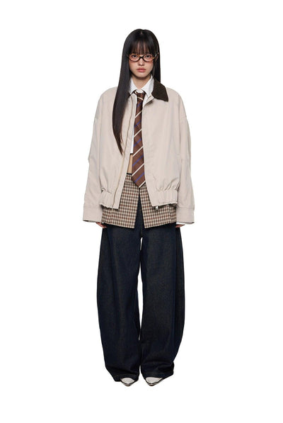 Tom Corduroy Collar Ruched Hem Jacket-korean-fashion-Jacket-Tom's Closet-OH Garments