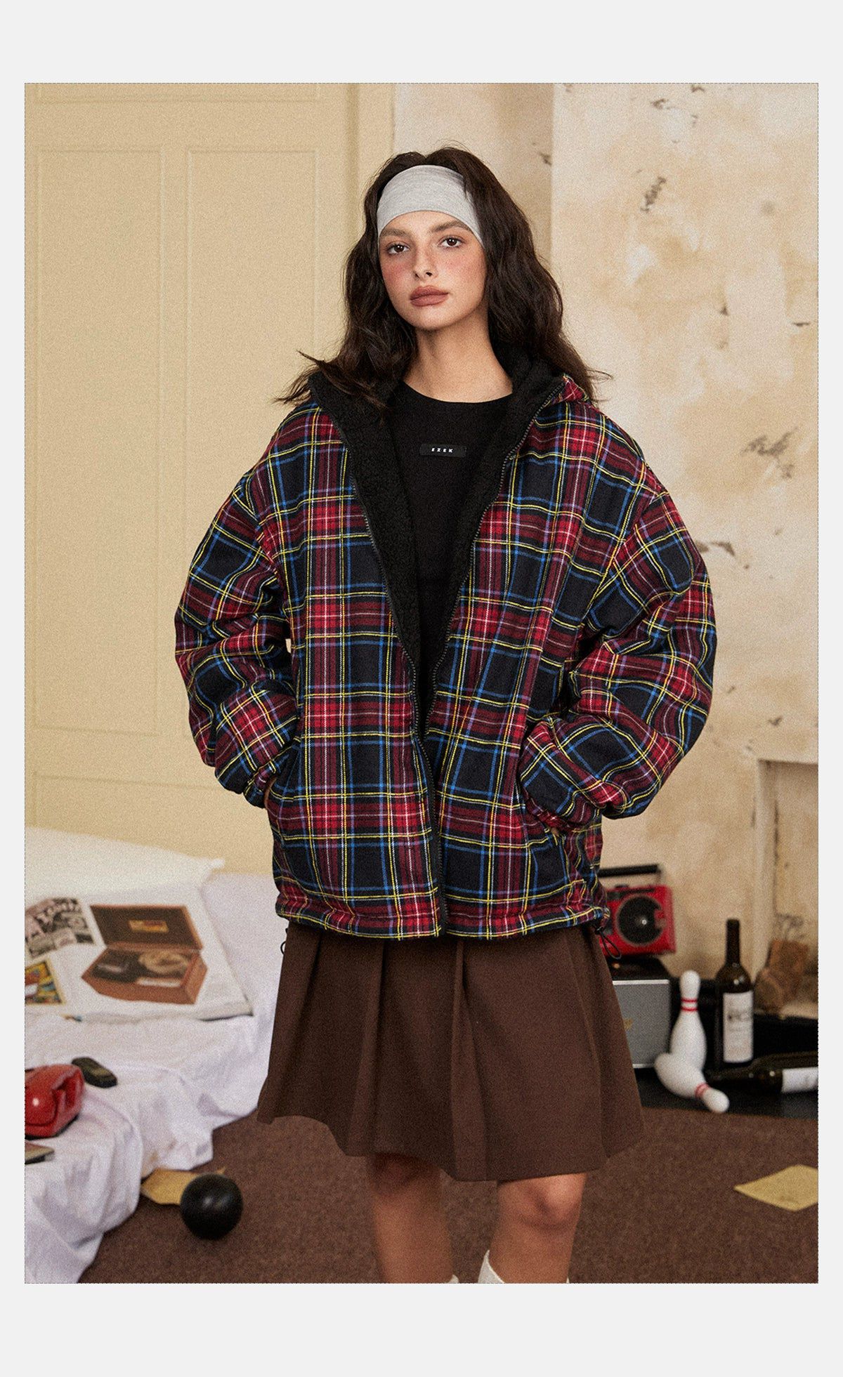 Tom Cozy Fit Plaid Reversible Jacket-korean-fashion-Jacket-Tom's Closet-OH Garments