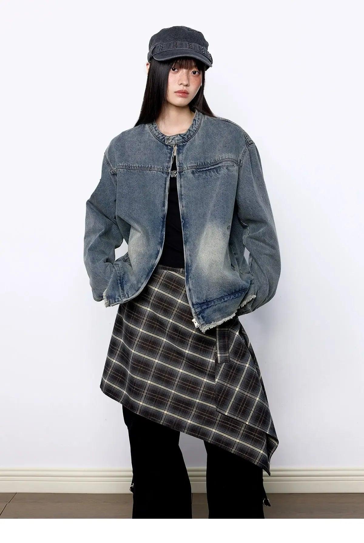Tom Distressed Wash Raw Edge Denim Jacket-korean-fashion-Jacket-Tom's Closet-OH Garments
