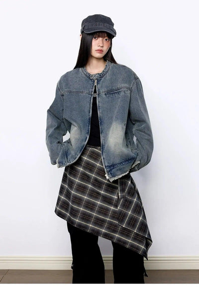 Tom Distressed Wash Raw Edge Denim Jacket-korean-fashion-Jacket-Tom's Closet-OH Garments