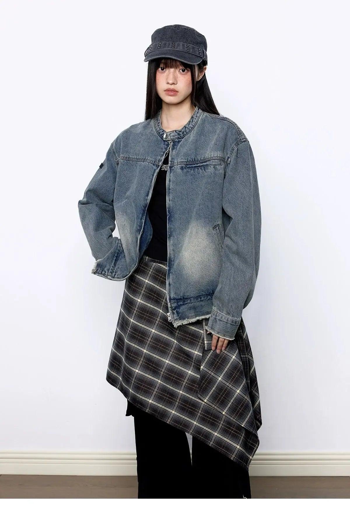 Tom Distressed Wash Raw Edge Denim Jacket-korean-fashion-Jacket-Tom's Closet-OH Garments
