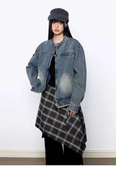 Tom Distressed Wash Raw Edge Denim Jacket-korean-fashion-Jacket-Tom's Closet-OH Garments