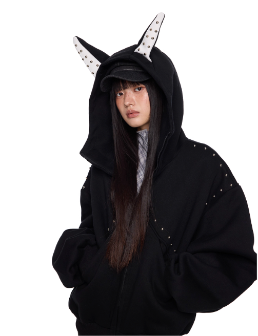 Tom Doberman Rivet Detail Oversize Hoodie-korean-fashion-Hoodie-Tom's Closet-OH Garments