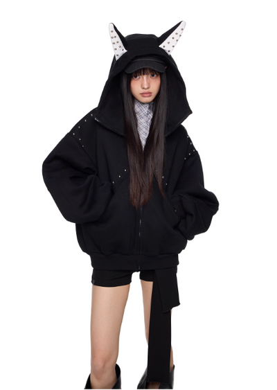 Tom Doberman Rivet Detail Oversize Hoodie-korean-fashion-Hoodie-Tom's Closet-OH Garments