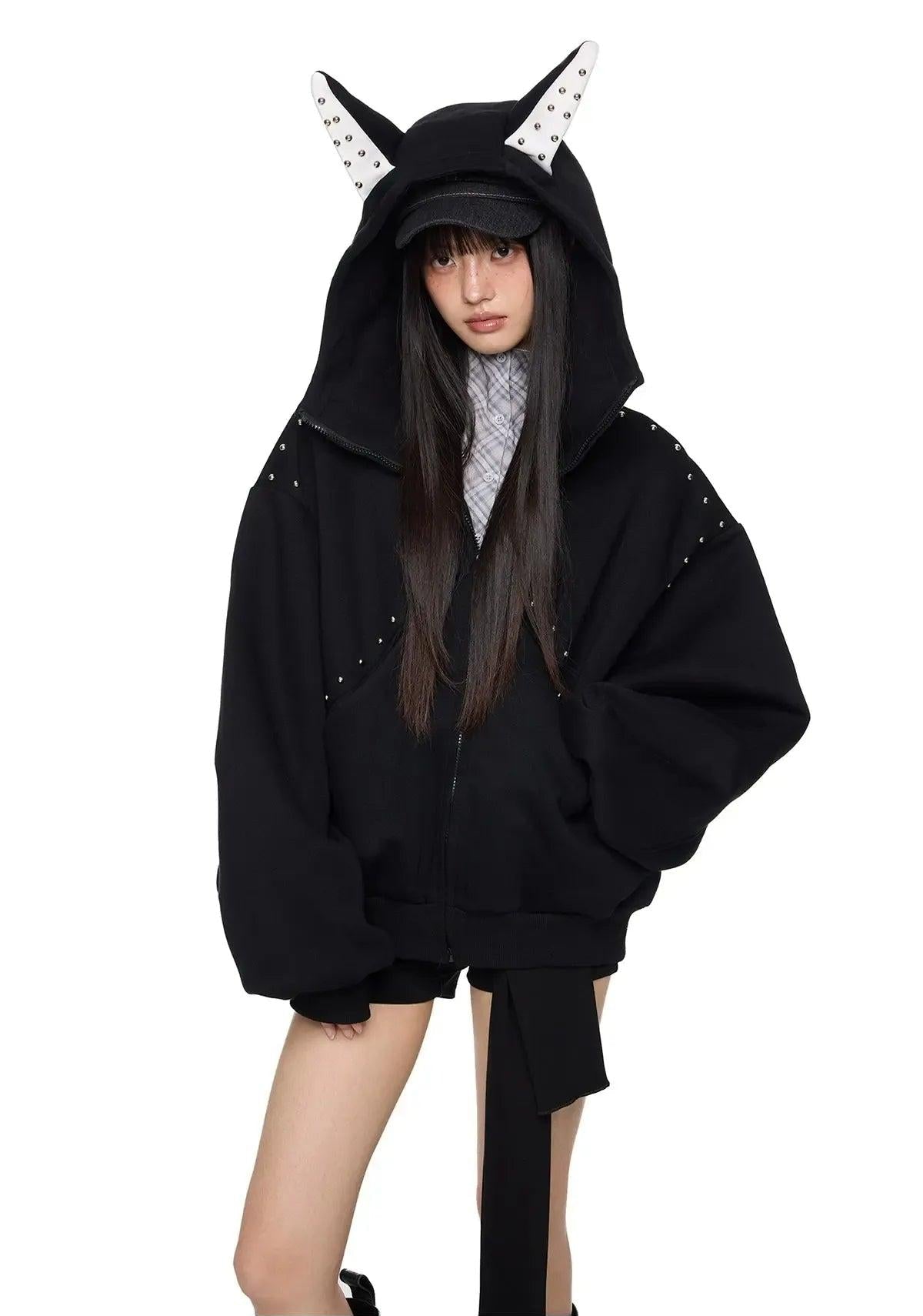 Tom Doberman Rivet Detail Oversize Hoodie-korean-fashion-Hoodie-Tom's Closet-OH Garments
