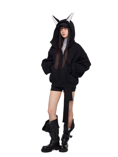 Tom Doberman Rivet Detail Oversize Hoodie-korean-fashion-Hoodie-Tom's Closet-OH Garments