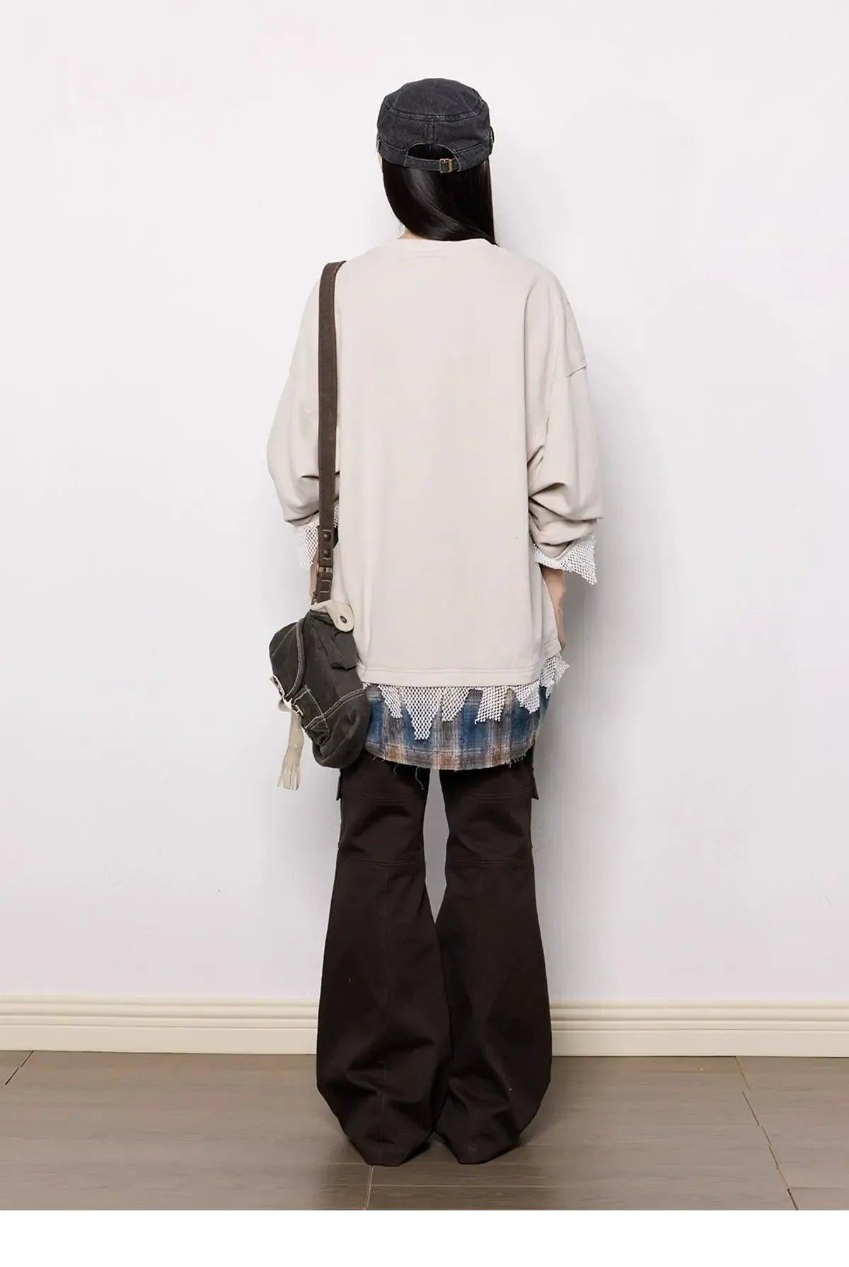 Tom Dog Graphic Stitched Hem Long Sleeve T-Shirt-korean-fashion-T-Shirt-Tom's Closet-OH Garments