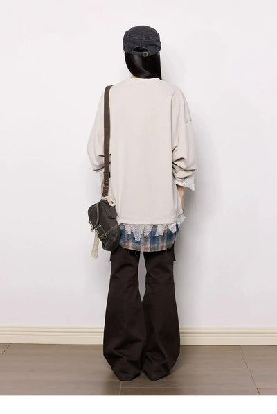 Tom Dog Graphic Stitched Hem Long Sleeve T-Shirt-korean-fashion-T-Shirt-Tom's Closet-OH Garments