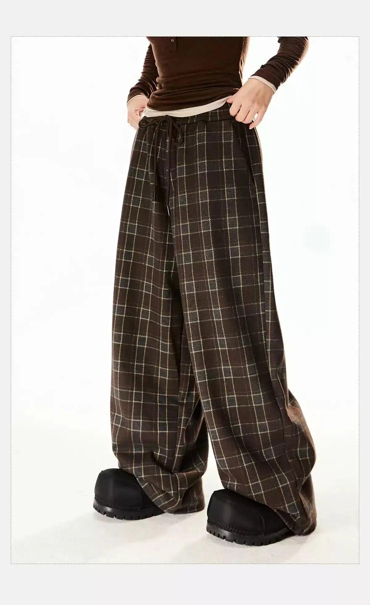 Tom Drawcord Plaid Wide Leg Pants-korean-fashion-Pants-Tom's Closet-OH Garments