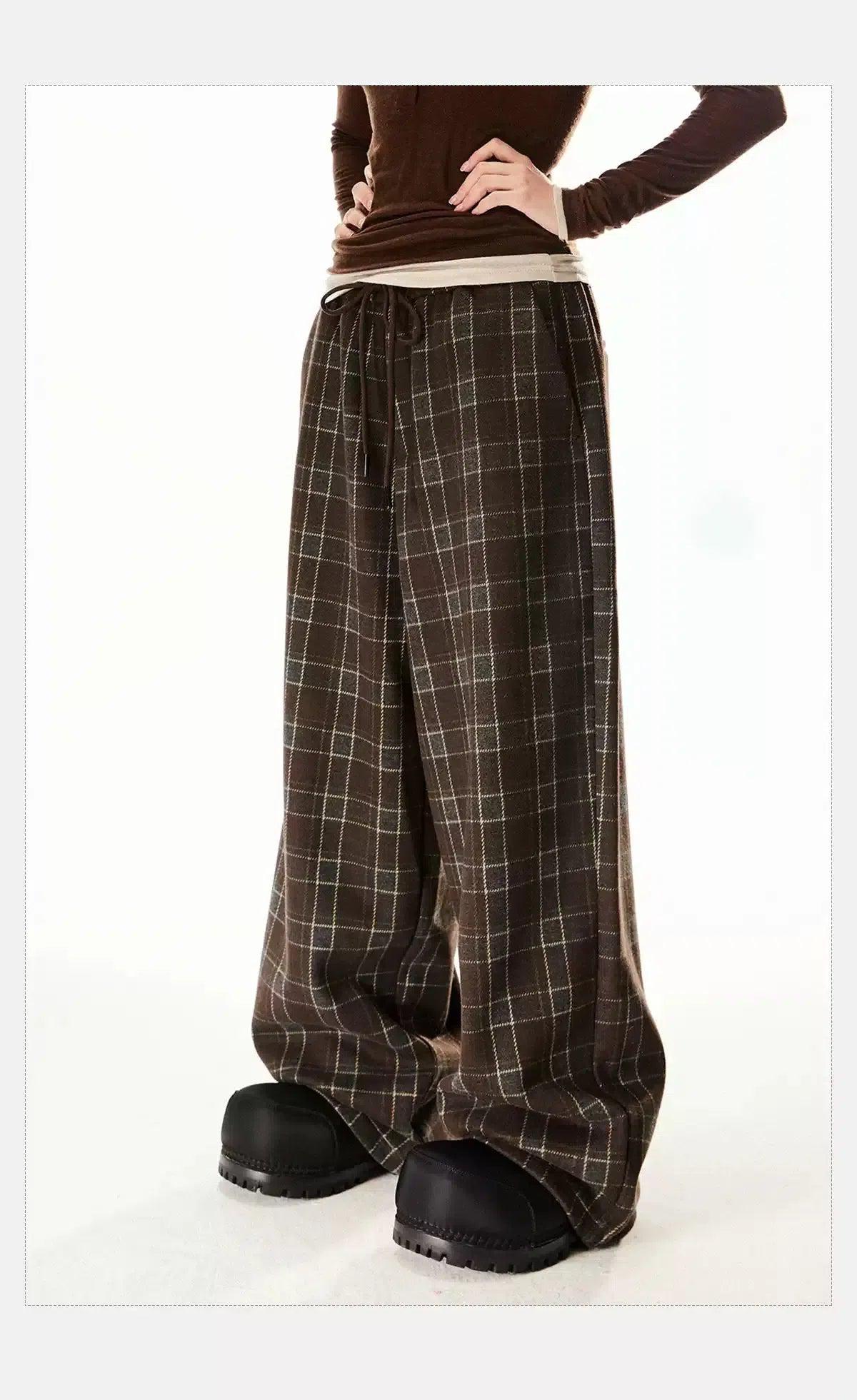 Tom Drawcord Plaid Wide Leg Pants-korean-fashion-Pants-Tom's Closet-OH Garments