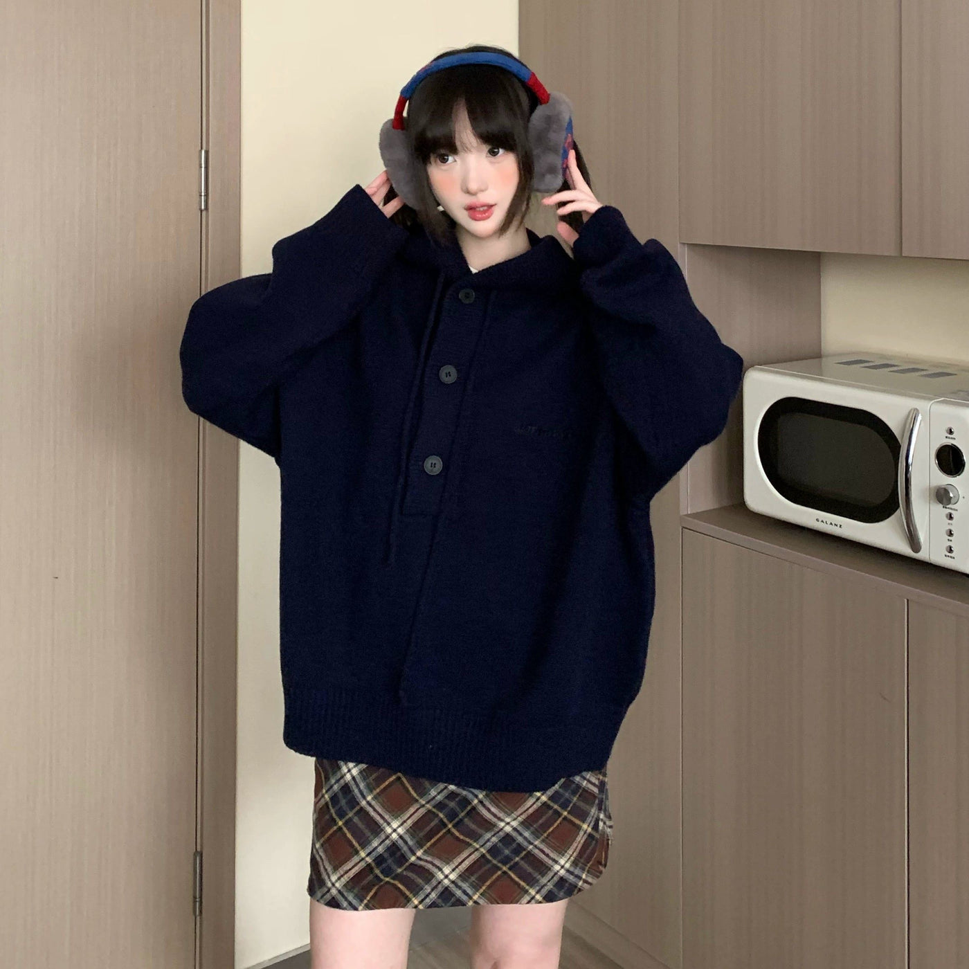 Tom Drawstring Half-Buttons Hooded Sweater-korean-fashion-Sweater-Tom's Closet-OH Garments