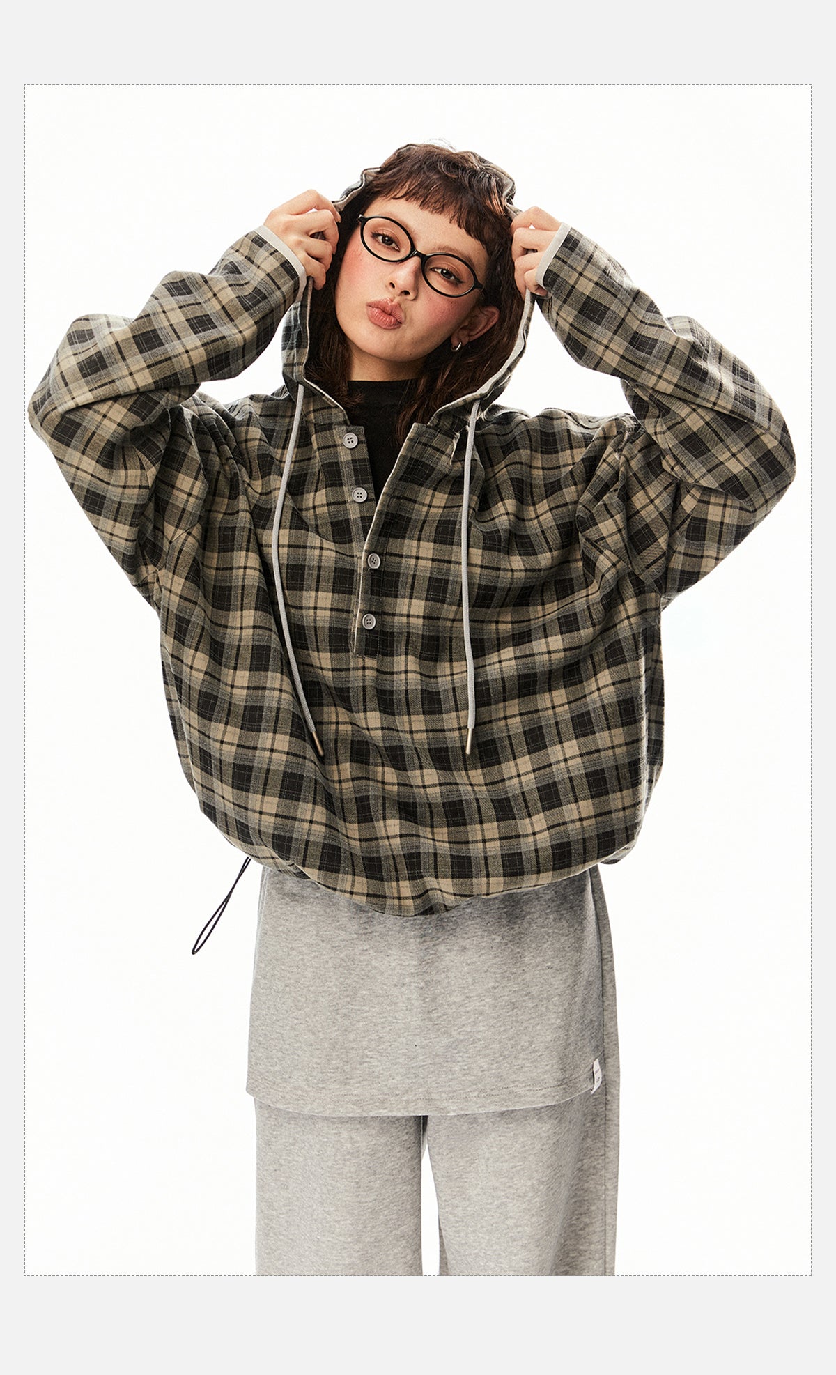 Tom Drawstring Plaid Reversible Hoodie-korean-fashion-Hoodie-Tom's Closet-OH Garments