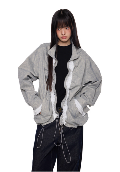 Tom Drawstring Pleats Lace Zipped Jacket-korean-fashion-Jacket-Tom's Closet-OH Garments