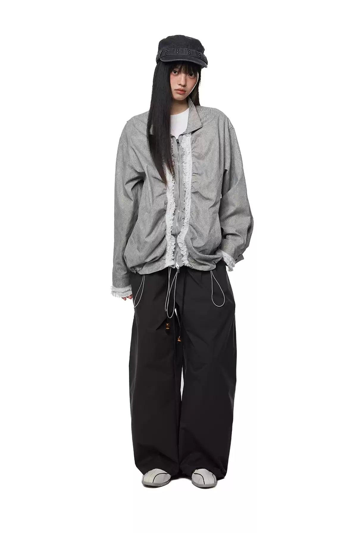 Tom Drawstring Pleats Lace Zipped Jacket-korean-fashion-Jacket-Tom's Closet-OH Garments