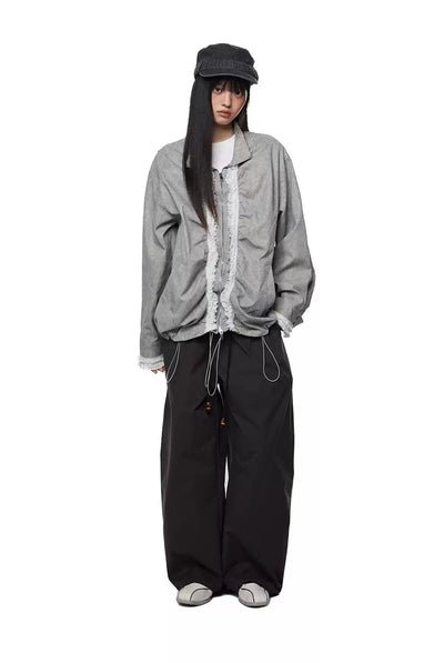 Tom Drawstring Pleats Lace Zipped Jacket-korean-fashion-Jacket-Tom's Closet-OH Garments